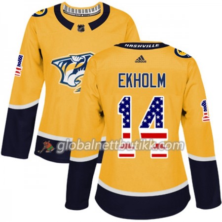 Nashville Predators Hockeydrakt Mattias Ekholm 14 2017-2018 USA Flag Fashion Golden Adidas Authentic - Dame